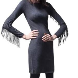 Yoana Baraschi Medium Raven Fringe Wool Cashmere Bodycon Sweater Dress Black